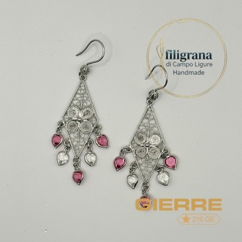Rodio cuori pietre rosa e bianchi